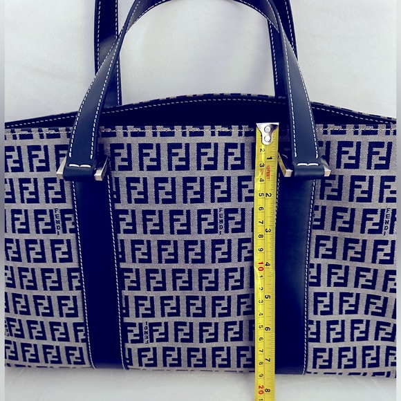 Fendi VINTAGE Boston Bag Zucchino Pattern Gray and Navy Blue Authentic - Picture 3 of 17
